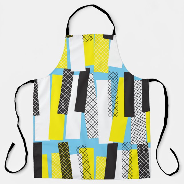 Delantal Música de jazz, patrón geométrico azul amarillo. (Anverso)
