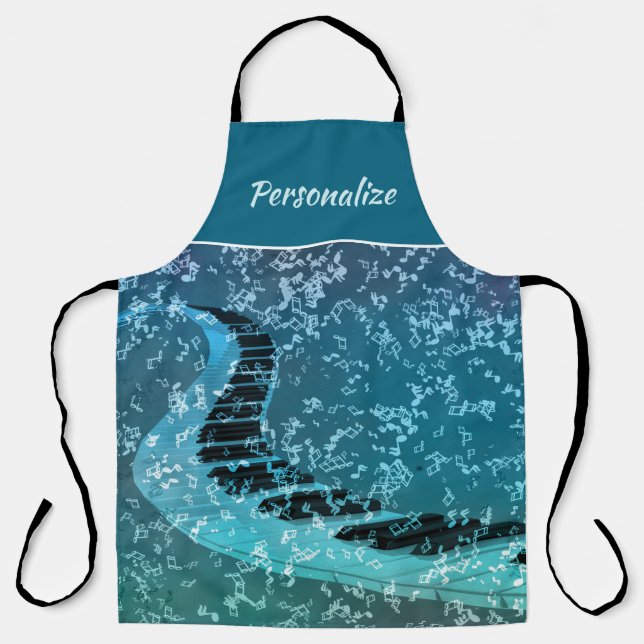 Delantal Músico elegante de música de Piano Keys azul negro (Anverso)