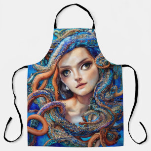 Delantal Mystic Blue Octopus Swirls   Fantasy Goddesart Art
