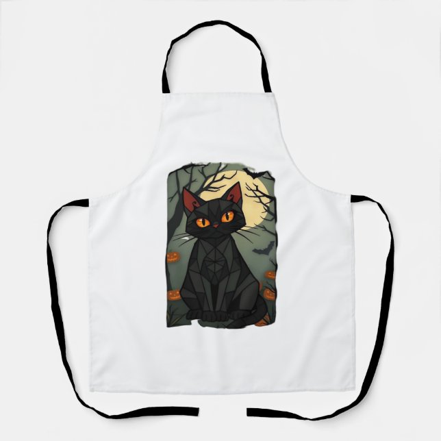 Delantal Mystical Halloween Black Cat Art - Spookly Feline  (Anverso)