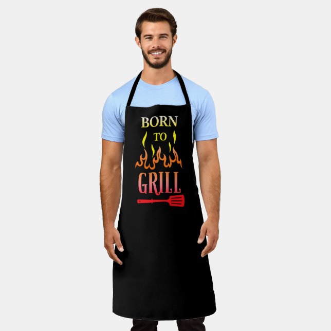 Delantal Nacido divertido a Grill Black Grill BBQ Flame (Gastado)