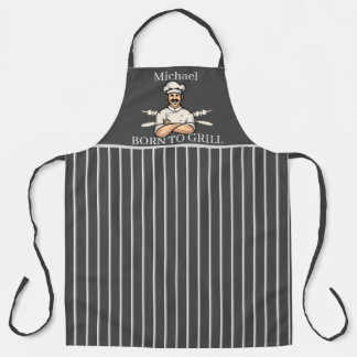Delantal Nacido En Grill Dad Rayado Gris Y Blanco