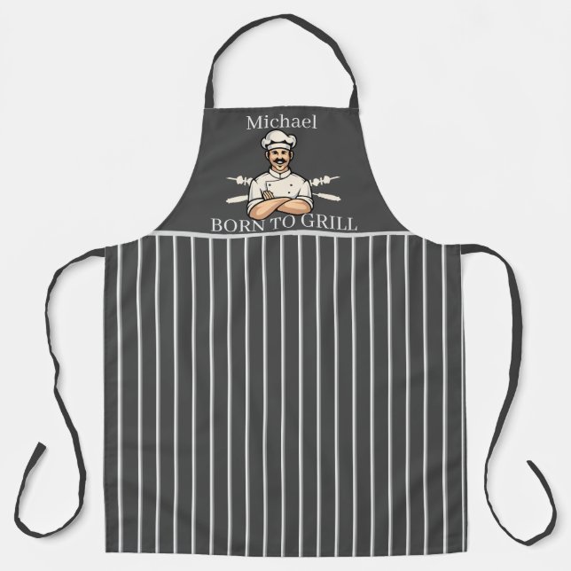 Delantal Nacido En Grill Dad Rayado Gris Y Blanco (Anverso)