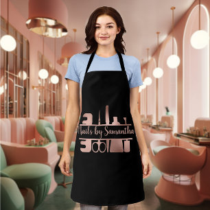 Delantal Nail Salon Business Technician Rosa Gold Monograma