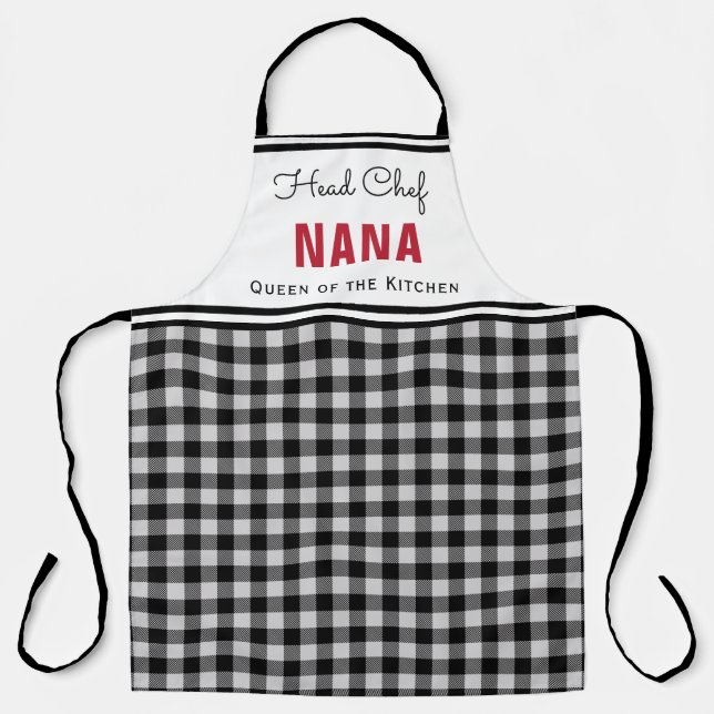 Delantal Nana personalizada en búfalo blanco y negro (Anverso)