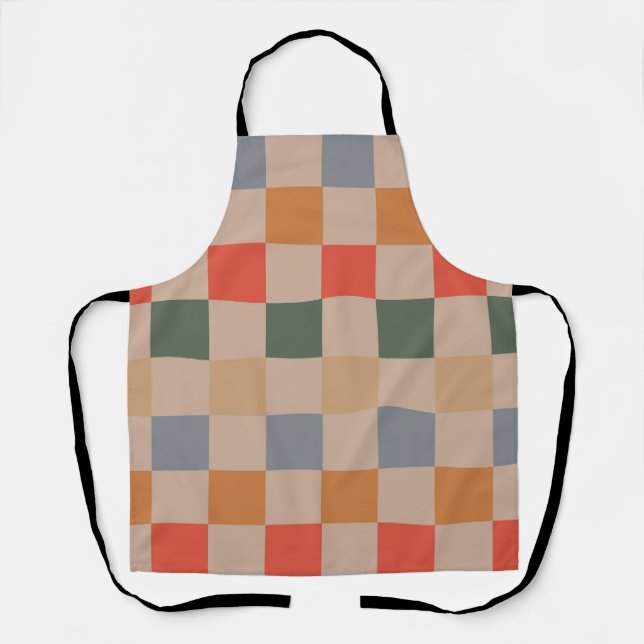Delantal Naranja azul beige Brown Checkered Gingham Pattern (Anverso)
