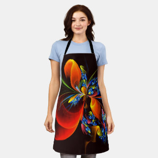 Delantal Naranja azul Floral Moderno Resumen Patrón de arte