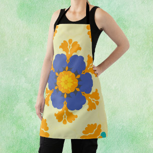 Delantal Naranja azul retro Mandala y amarillo