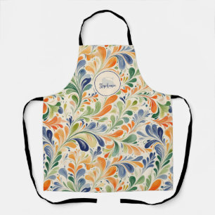 Delantal Naranja Azul Verde Floral Paisley Vintage