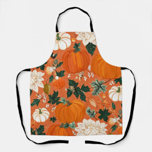 Delantal Naranja Boho Calabaza Patrón floral otoñal