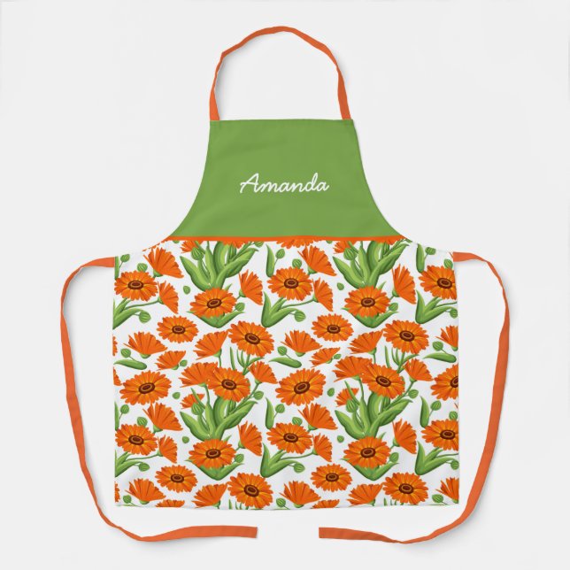 Delantal Naranja brillante Daisy Apron personalizado (Anverso)