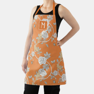 Delantal Naranja Chinoiserie Floral Monograma
