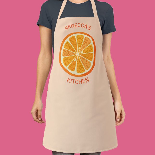 Delantal Naranja de cítricos personalizado (Fun personalized custom name and text citrus orange apron in blush pink)