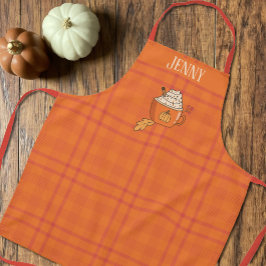 Delantal Naranja de Doodle Tartán Patrón Apron