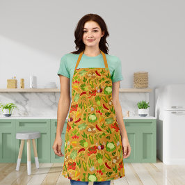 Delantal Naranja de fideos y verduras coloridas
