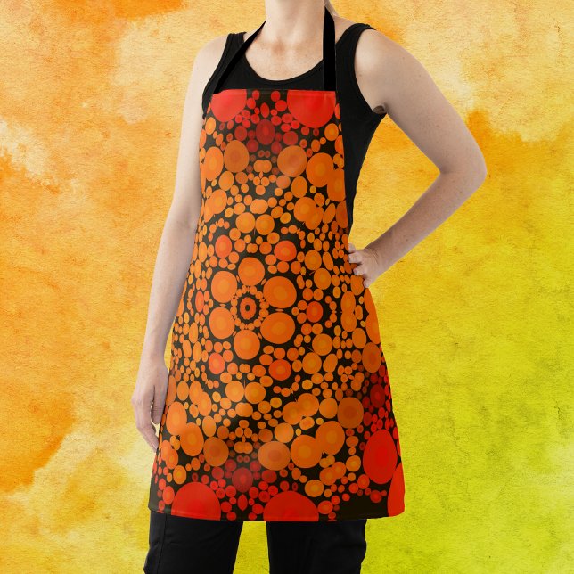 Delantal Naranja de flores Dot Mandala y negro (Subido por el creador)