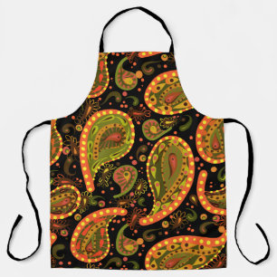 Delantal Naranja de oro de Paisley Profundo Brown Hermoso