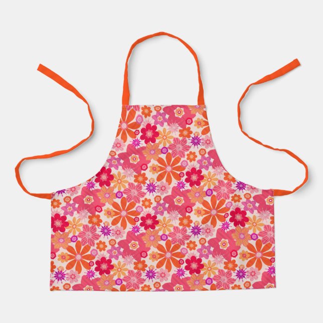 Delantal Naranja de patrón floral estilo retro lindo niños  (Anverso)
