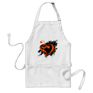 Delantal Naranja del corazón musical Treble and Bass Clef