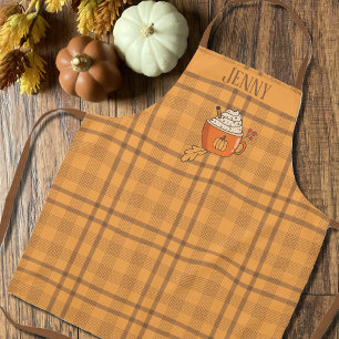 Delantal Naranja Doodle Mug Brown Ochre Tartan Pattern Apro