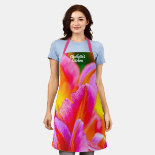 Delantal Naranja Elegante Y Flores De Tulipanes Amarillos