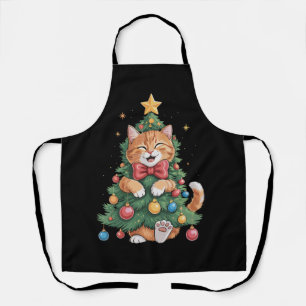 Delantal Naranja Gato Jengibre Navidad Árbol Mono Navidad
