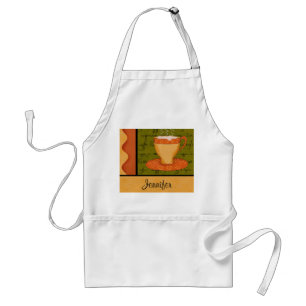Delantal Naranja Gold Green Coffee Cup Art Custom Name