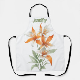 Delantal Naranja Lily Flowers Personalizado