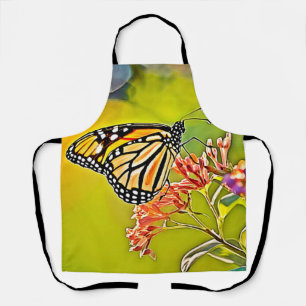 Delantal Naranja mariposa en diseño de flores rosadas