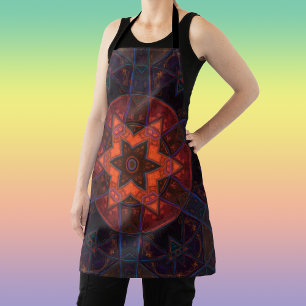 Delantal Naranja morado de flores Mosaic Kaleidoscope y azu