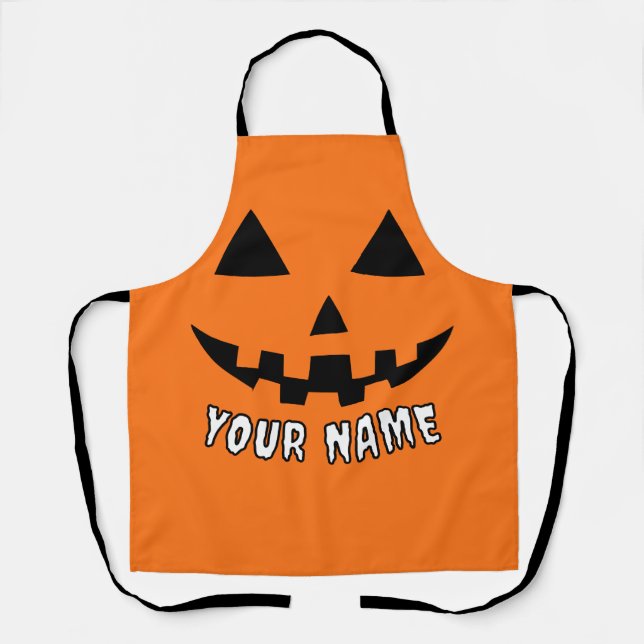 Delantal Naranja personalizado Calabaza Halloween su nombre (Anverso)