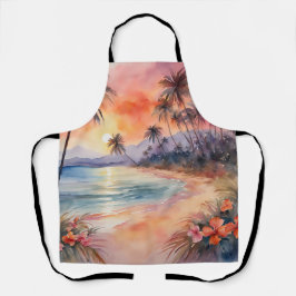 Delantal Naranja Pink Sunset Tropical Beach Palm Trees