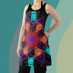 Delantal Naranja Rojo de Flor Mosaica Kaleidoscope y Azul