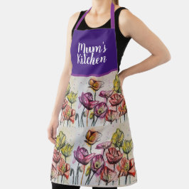 Delantal Naranja Rojo Flores De Adormidera Arte Floral