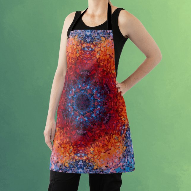 Delantal Naranja rojo Mandala digital y azul (Subido por el creador)