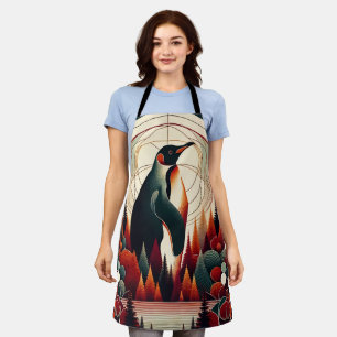 Delantal Naranja Rojo Maroon Penguin En La Geométrica Fores