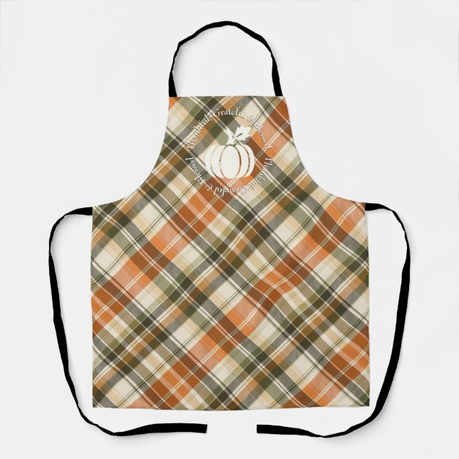 Delantal Naranja suave, verde y crema tostado con calabaza (Anverso)