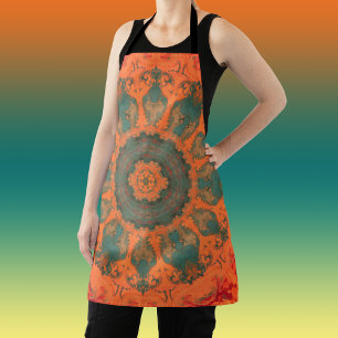 Delantal Naranja Verde azulado hippie psicodélico y rojo