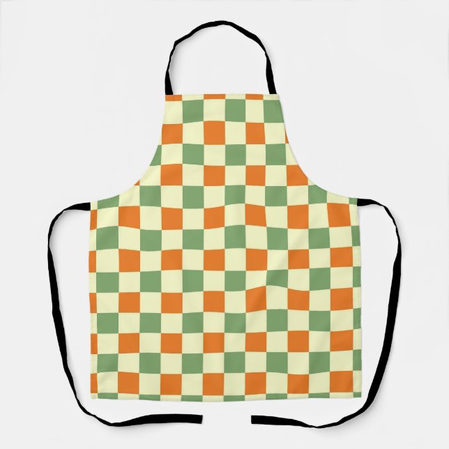 Delantal Naranja Verde Brown Checkered Gingham Pattern (Anverso)