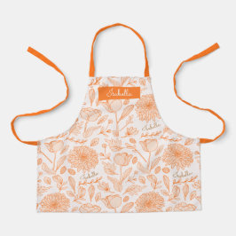 Delantal Naranja Vintage Floral Custom Name Apron