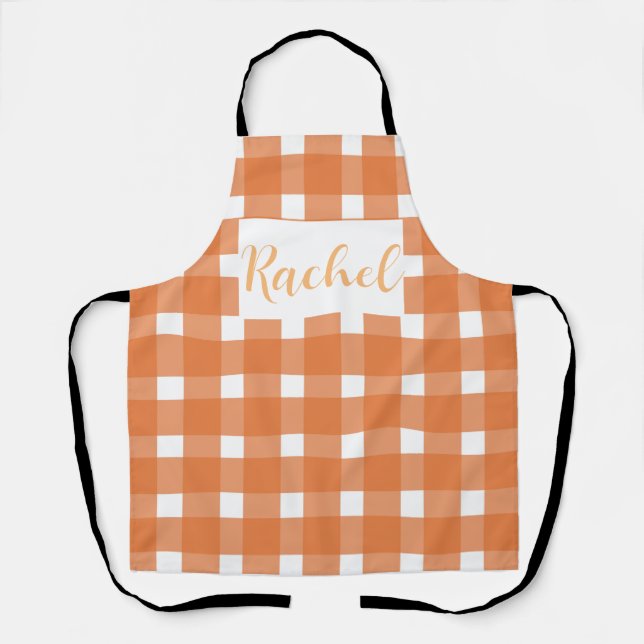 Delantal Naranja White Gingham Personalizado (Anverso)