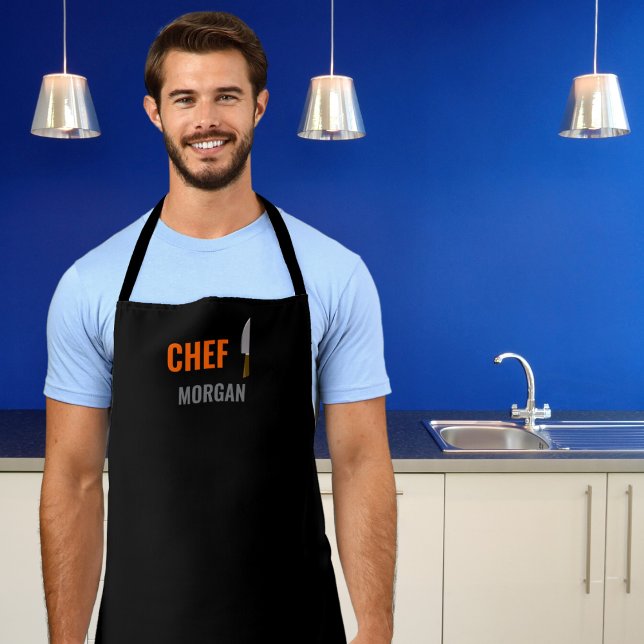 Delantal Naranja y chef de los mejores hombres grises (Cook in style and with a sense of humor with our fun customizable apron. )