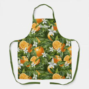 Delantal Naranjas Citrus florece con nombre personalizado m