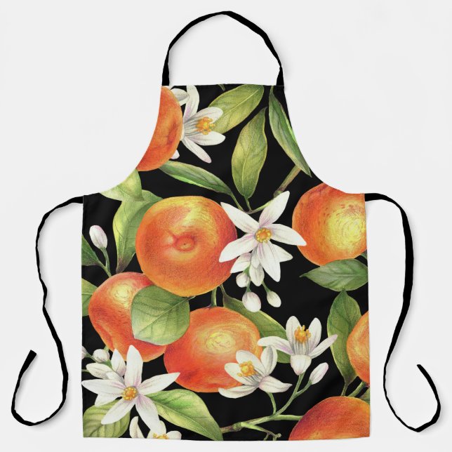 Delantal Naranjas de mano desatada: Ilustracion floral. (Anverso)