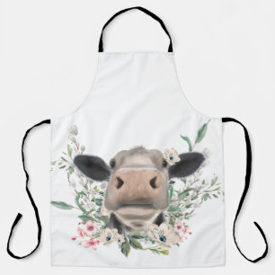 Delantal nariz de vaca besa flores acuarela gris animal de