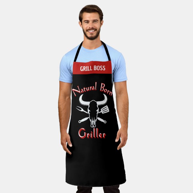 Delantal Natural Born Griller - Chef Negro Diverti (Gastado)