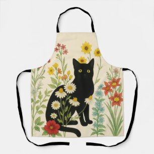 Delantal Naturaleza botánica - Gato negro en jardín de flor