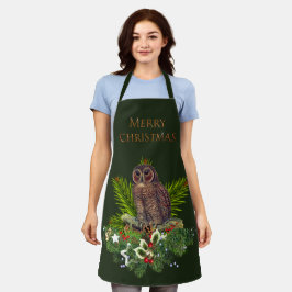 Delantal Naturaleza de búho navidad y verde feriado por la