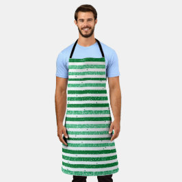Delantal Nature Green White Horizontal Glitter Stripes