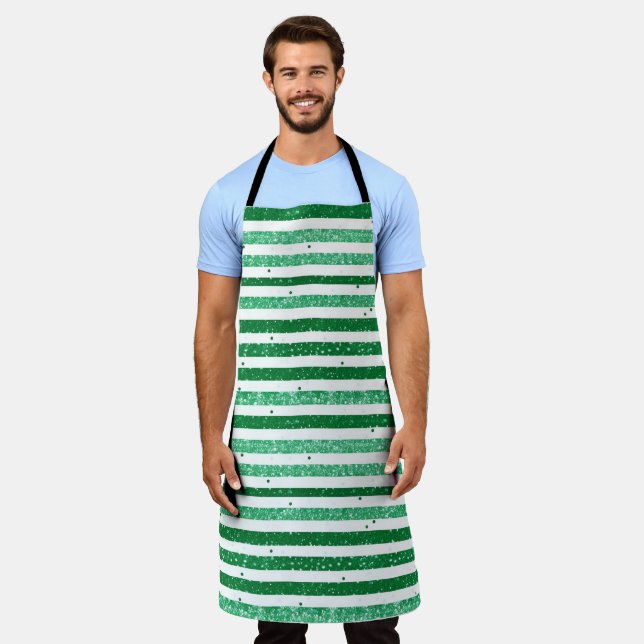Delantal Nature Green White Horizontal Glitter Stripes (Gastado)